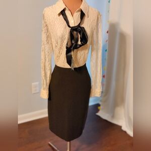 luxury vintage 90s Dei Tre Italian   career length black skirt 8